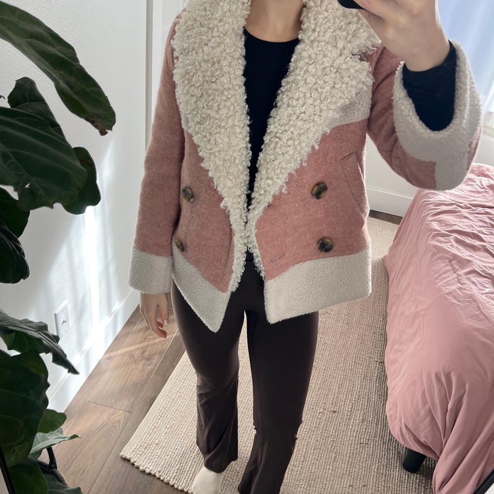 Vintage Pink and Cream Sherpa Jacket